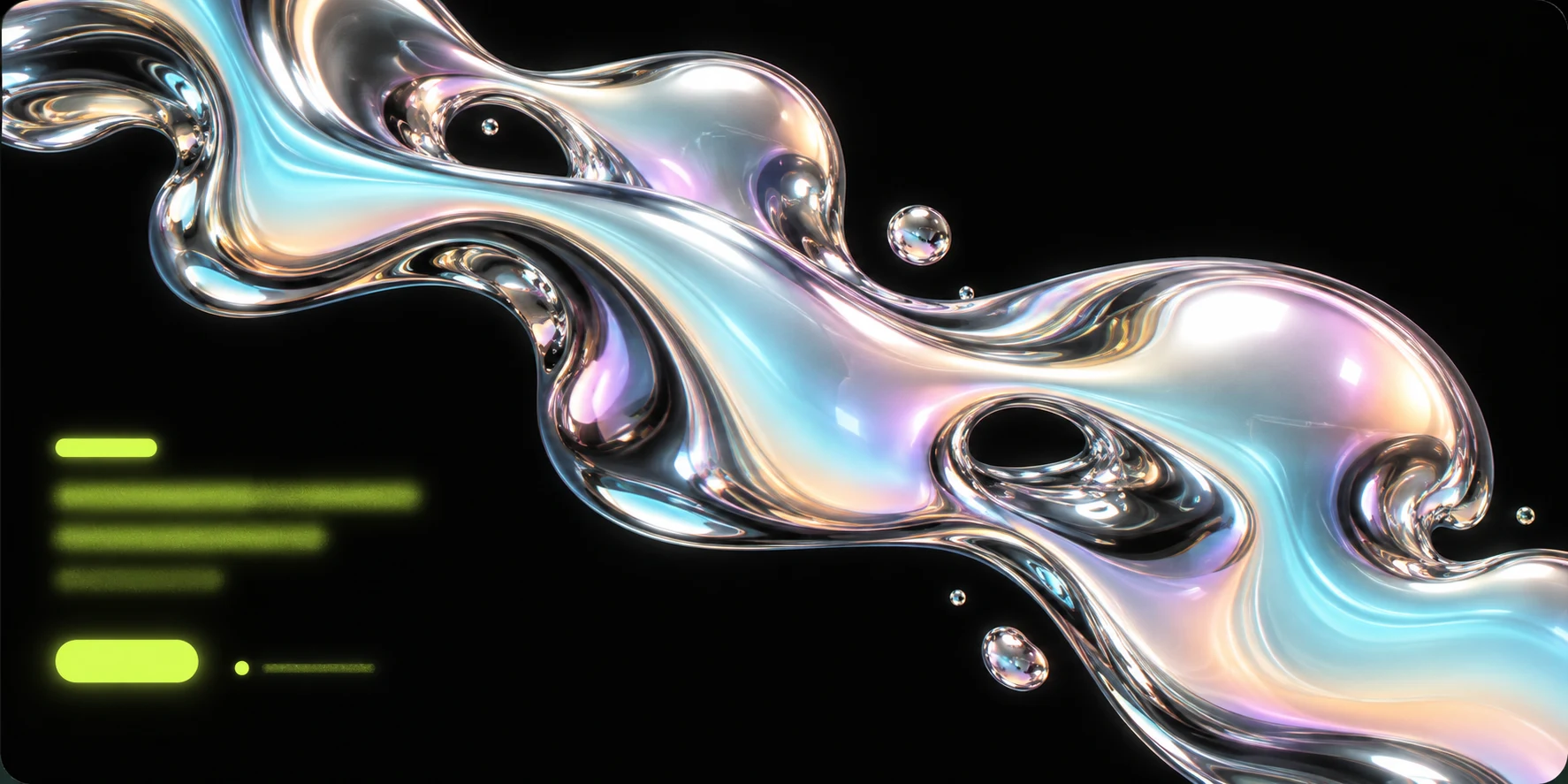 Template preview: liquid chrome blob flowing across a dark web page layout