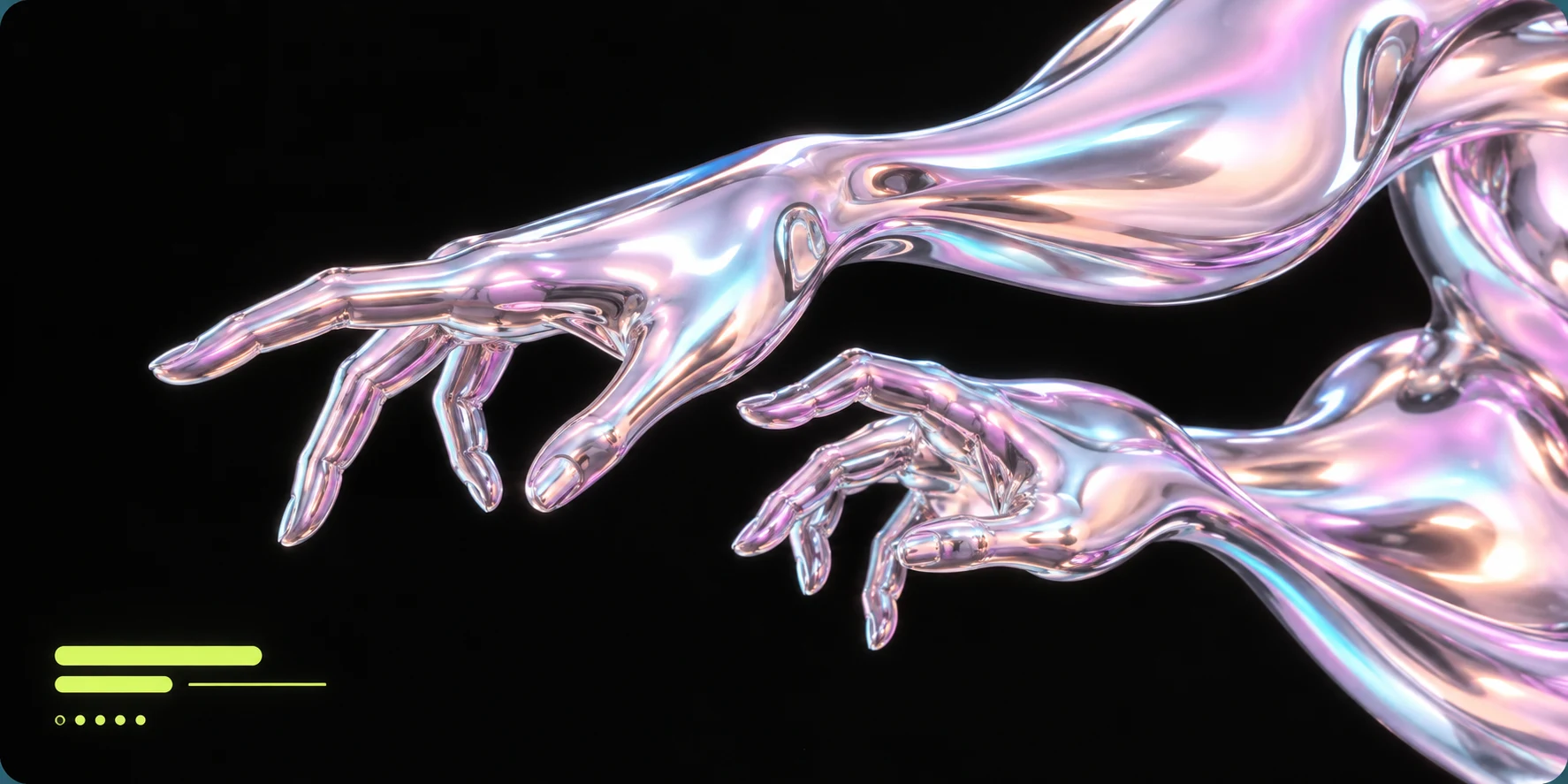 Template preview: lilac chrome biomorphic arms reaching across a dark screen