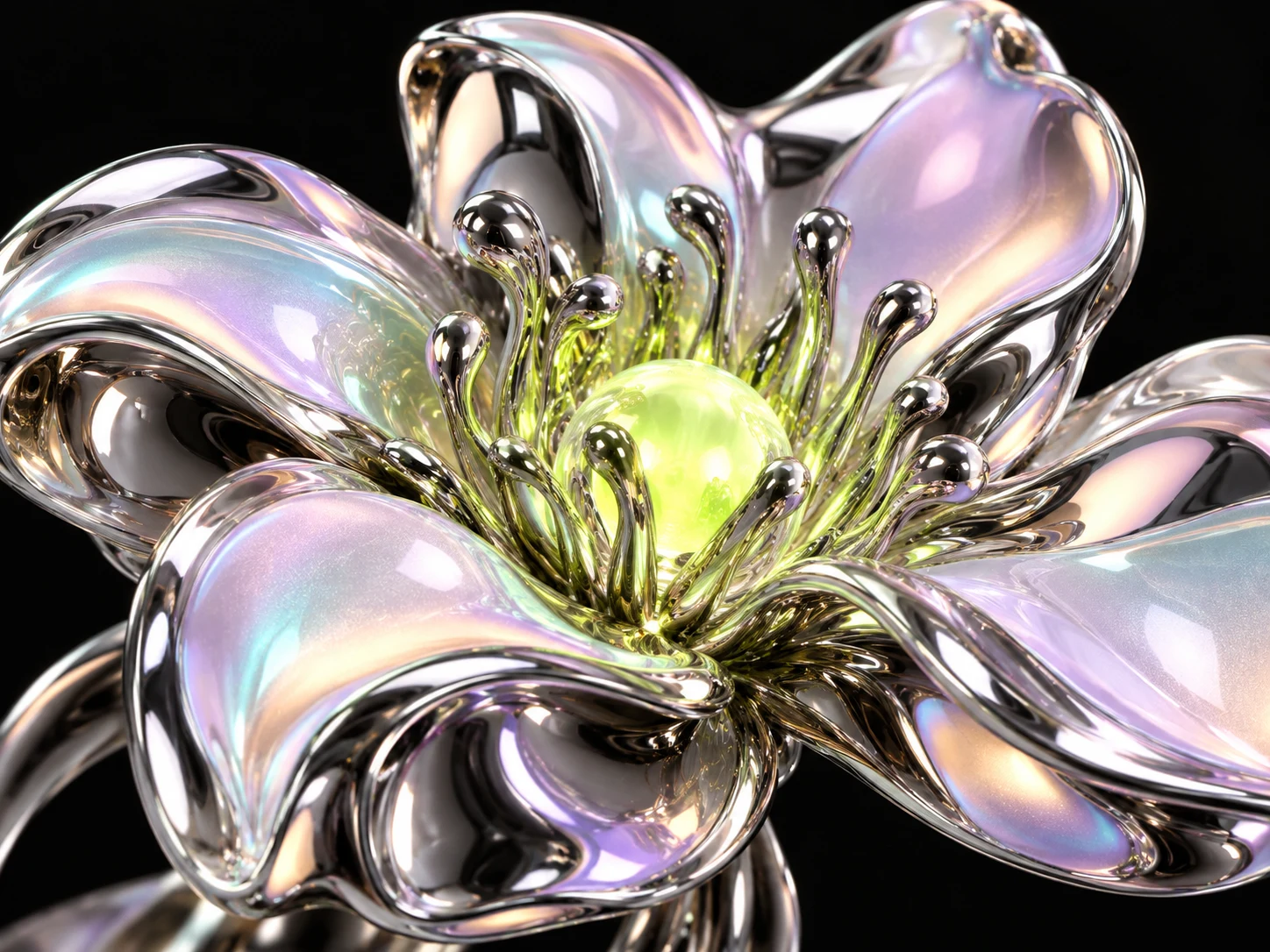 Dark chrome flower with lime highlights
