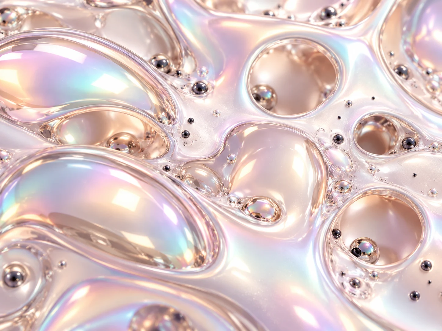 Pale pink liquid chrome surface with small holes