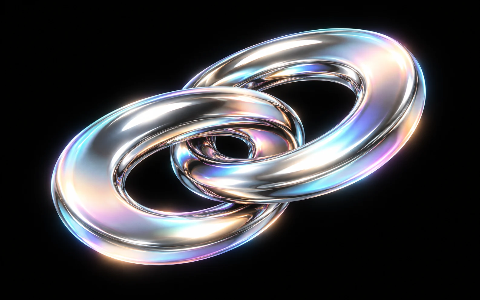 Two interlocking chrome rings in motion